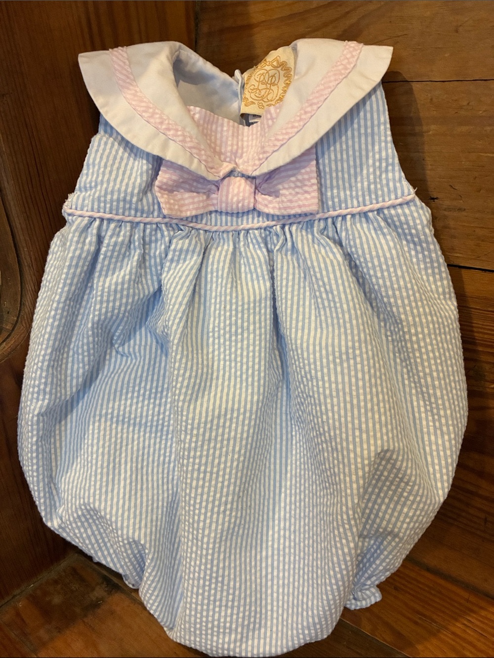 Beaufort Bonnet Company 12/18 mo Pink & Blue Seersucker Bubble Dress Like New
